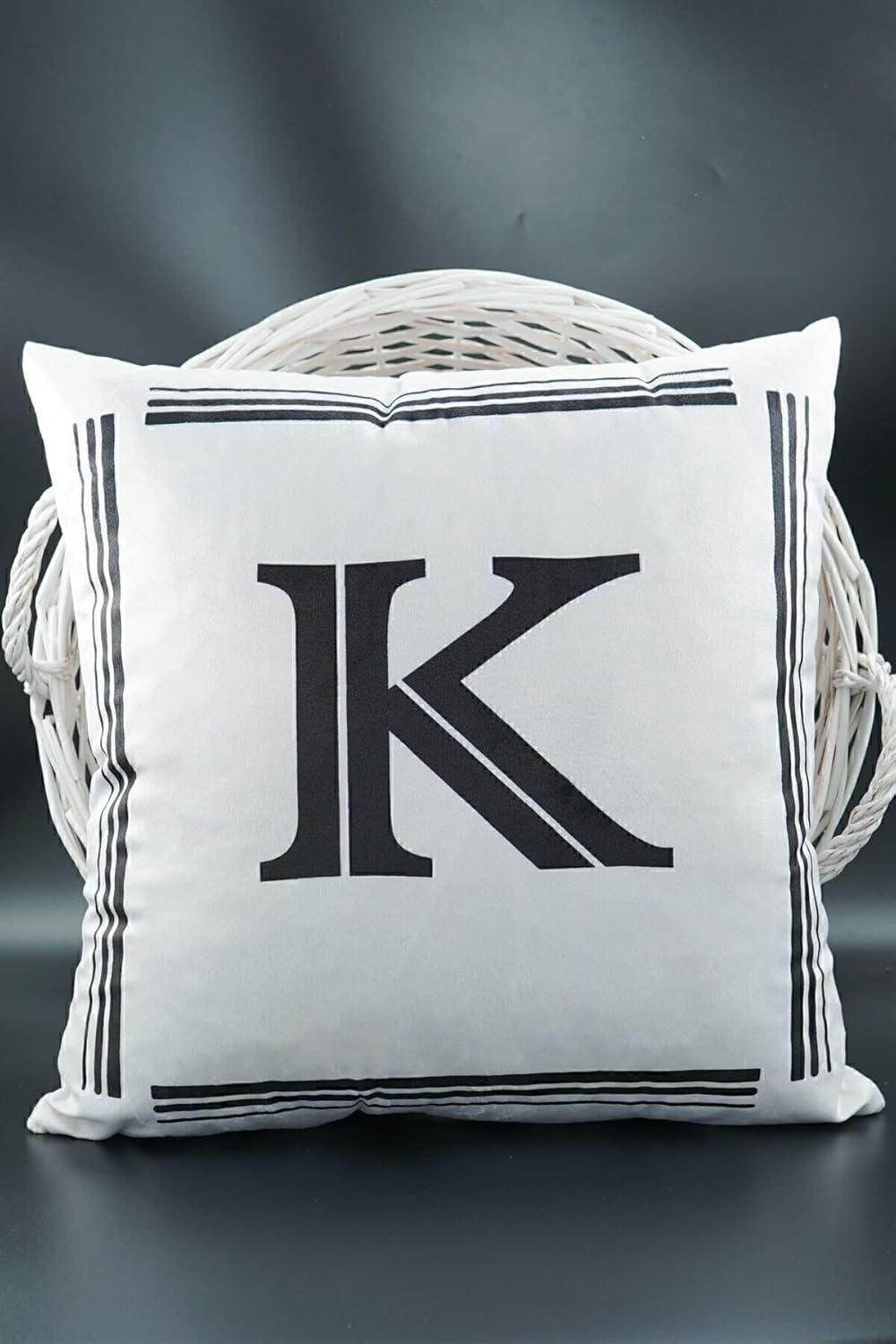 Harfli Kırlent Kılıfı Kadife 43X43 Cm Çift Taraflı K Harfi Kedi Desenli Evlilik Teklifi Doğum Günü
