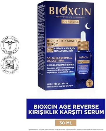 Bioxcin Age Reverse Gece Serumu 30 ml –%20 Retinol, Kolajen, Hyaluronik Asit ve Bitkisel Kompleks İçerikli – Kırışıklık Karşıtı ve Sıkılaştırıcı Cilt Serumu