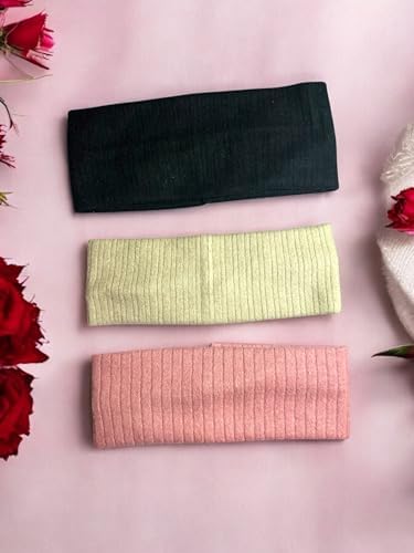 Kalın saç bandı Set, triko saç bandı, 3 adeT (Siyah - Bej - Pembe Triko, 8 cm)