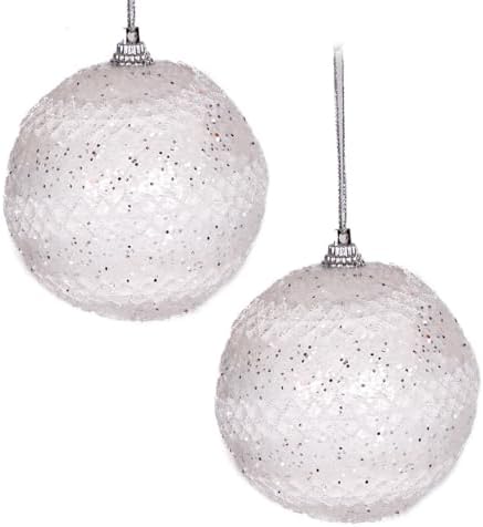 Yılbaşı Topu Simli Beyaz Figürlü 3'lü Set Beyaz 7 Cm.