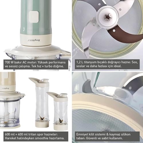 Gem Retro 700 W Kişisel & Doğrayıcı – 1, 2 L Titanyum Bıçaklı Hazne, Bakır AC Motor | Vanilya Krem