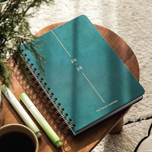 2026 A5 Spiralli Haftalık Ajanda 12 Aylık - Koyu Yeşil