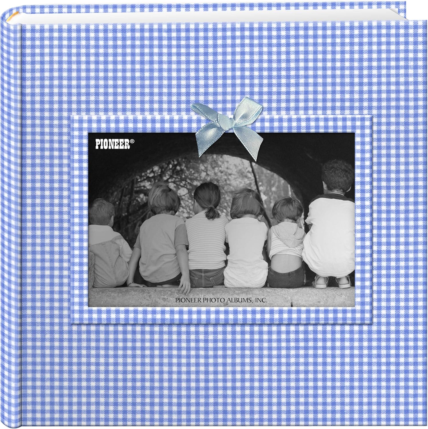 10cm X15cm 2-UP 200 PHOTO BABY FRAME GINGHAM FABRIC MEMO ALBUM - GINGHAM BLUE - Album