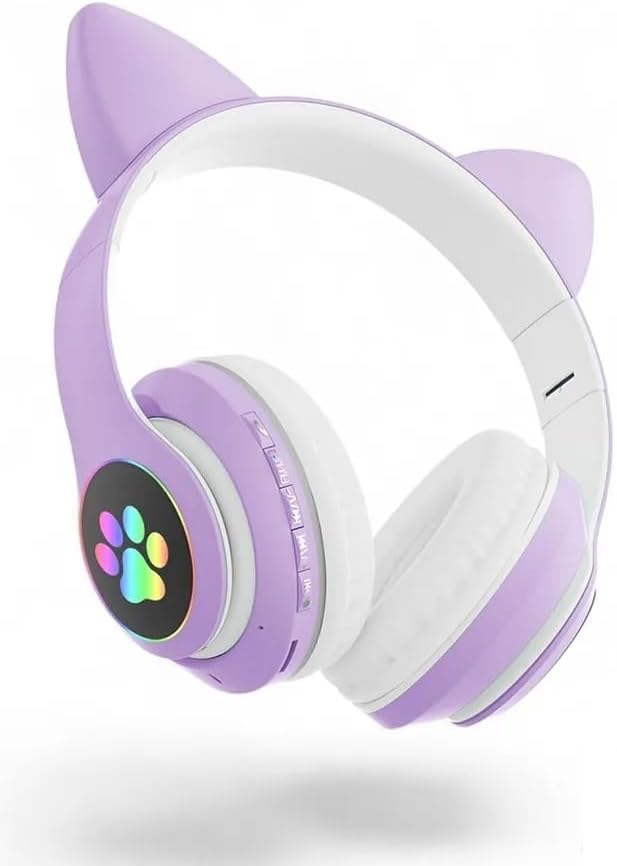 H10 CAT KEDİLİ LED IŞIKLI KAFAÜSTÜ BLUETOOTH KULAKLIK (LİLA)